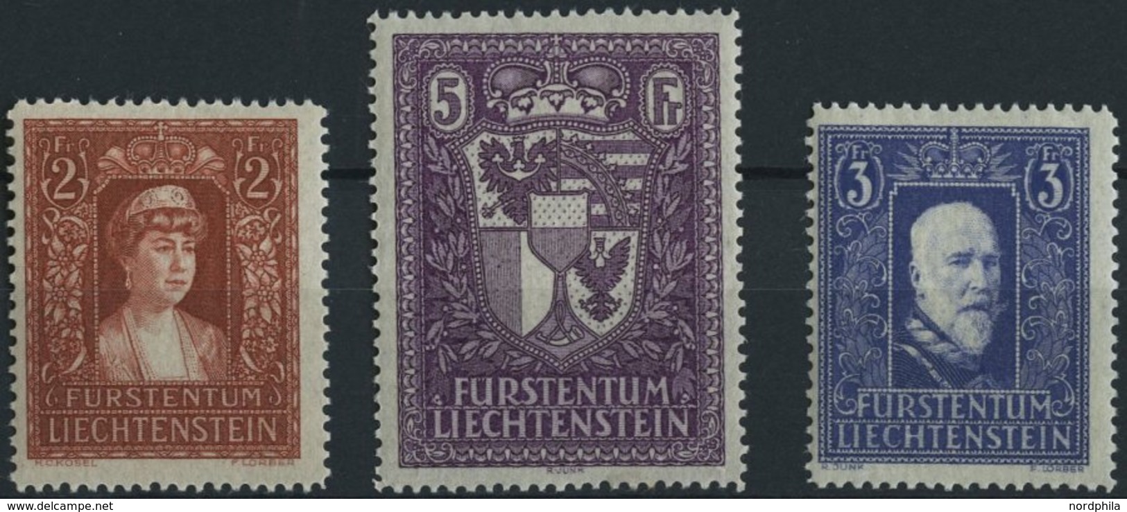 LIECHTENSTEIN 140-42 *, 1933, Fürstenpaar Und Landeswappen, Falzreste, Prachtsatz - Autres & Non Classés