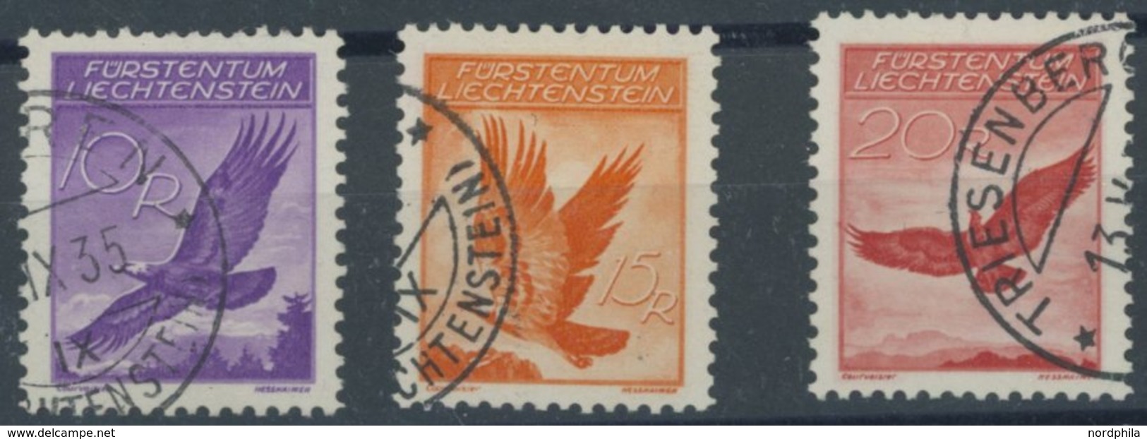 LIECHTENSTEIN 143-45X O, 1935, 10 - 20 Rp. Adler, Glatter Gummi, 3 Prachtwerte, Mi. 205.- - Altri & Non Classificati