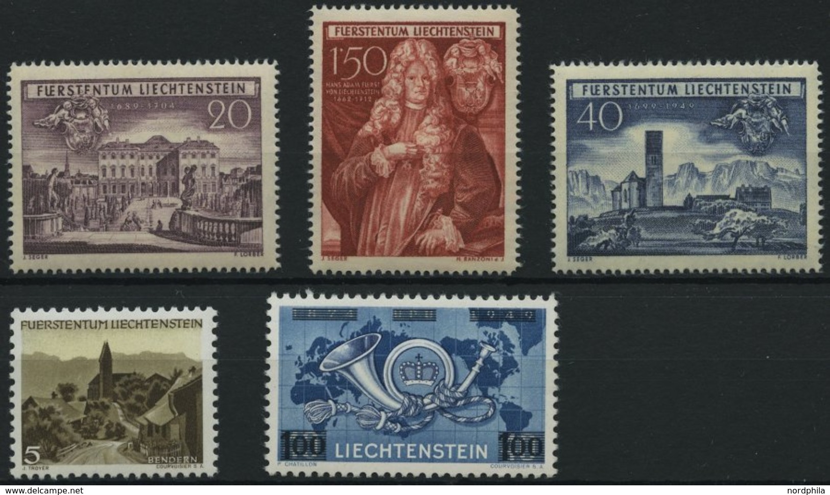 LIECHTENSTEIN 281-83,284,288 **, 1949/50, Reichsherrschaft Schellenberg, Bendern, UPU, 5 Prachtwerte, Mi. 126.- - Sonstige & Ohne Zuordnung