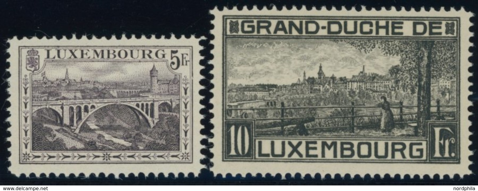 LUXEMBURG 136B,143B **, 1934, 5 Und 10 Fr. Landschaften, Gezähnt B, Postfrisch, 2 Prachtwerte, Mi. 80.- - Officials