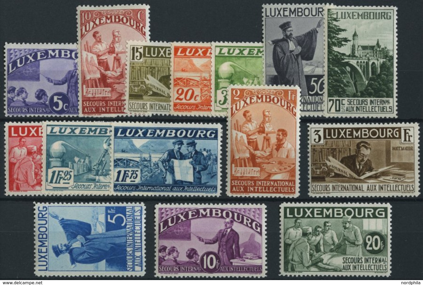 LUXEMBURG 266-80 *, 1935, Interlektuelle, Falzrest, Prachtsatz - Oficiales