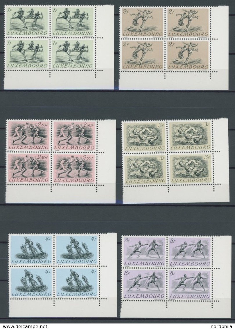 LUXEMBURG 495-500 VB **, 1952, Olympische Sommerspiele In Unteren Rechten Eckrandviererblocks, Postfrischer Prachtsatz,  - Service