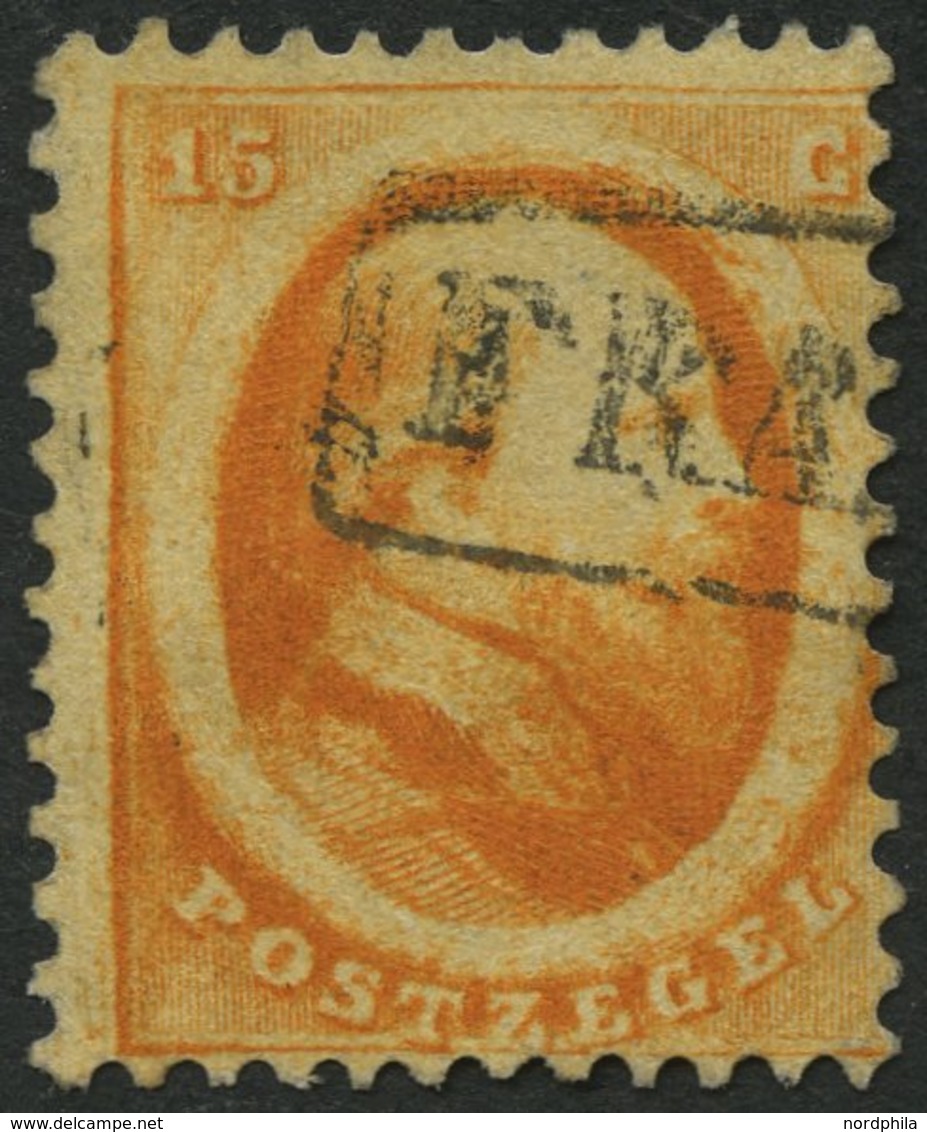 NIEDERLANDE 6 O, 1864, 15 C. Dunkelorange, Pracht, Mi. 110.- - Usati