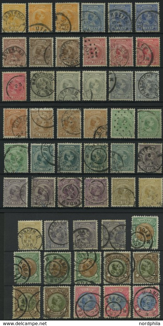 NIEDERLANDE 34-47 O, 1891-96, Königin Wilhelmina, 51 Werte In Nuancen, Etwas Unterschiedliche Erhaltung - Used Stamps