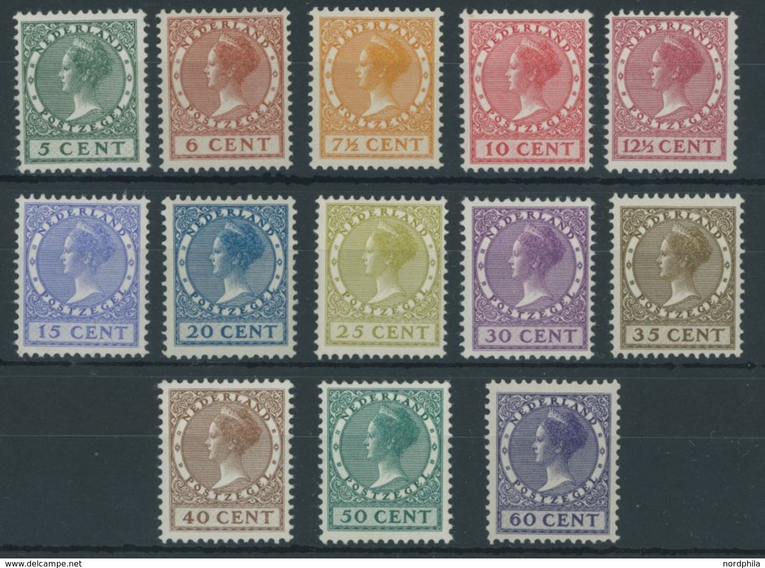 NIEDERLANDE 151-63A *, 1924/5, Königin Wilhelmina, Ohne Wz., Falzreste, Prachtsatz - Used Stamps