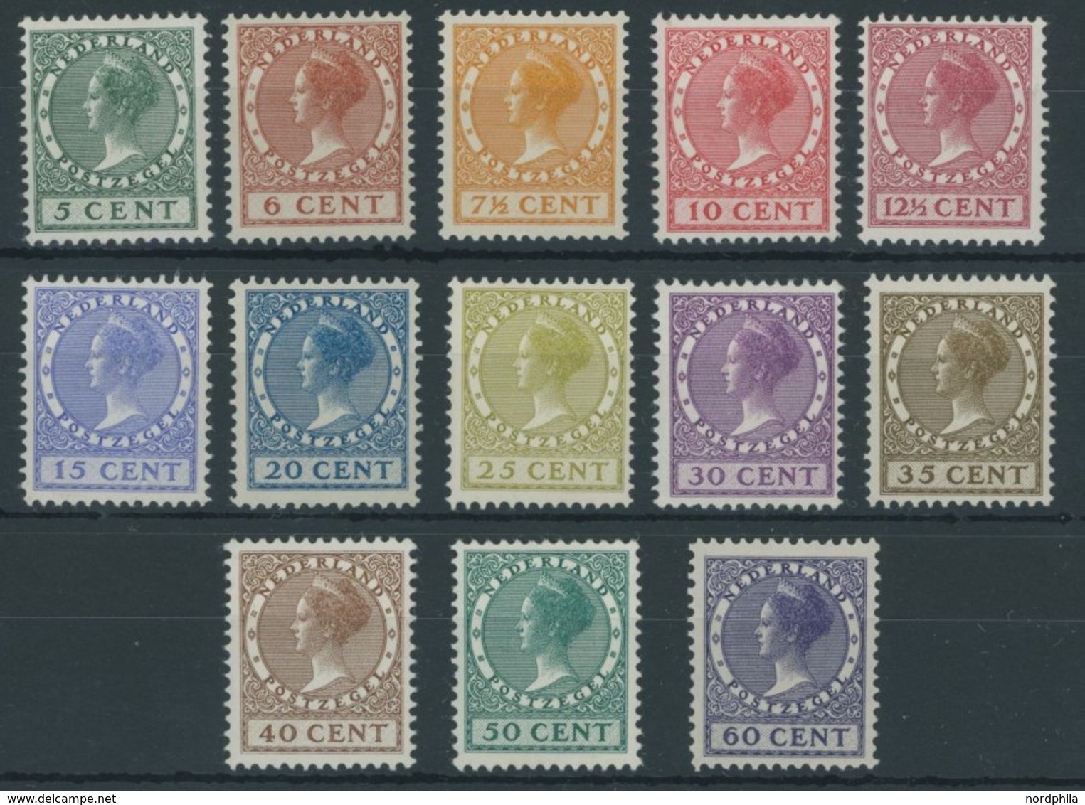 NIEDERLANDE 151-63A *, 1924/5, Königin Wilhelmina, Ohne Wz., Falzreste, Prachtsatz - Usados