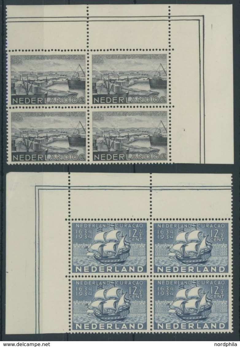 NIEDERLANDE 274/5 VB **, 1934, 300 Jahre Zugehörigkeit Curaçaos, Je In Viererblocks Aus Der Oberen Bogenecke, Postfrisch - Used Stamps