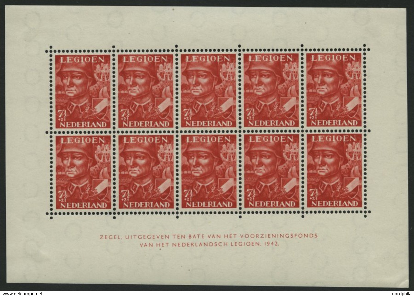 NIEDERLANDE Bl. 1/2 *, 1942, Blockpaar Legion, Marken Postfrisch, Falzreste Im Rand, Pracht - Usati