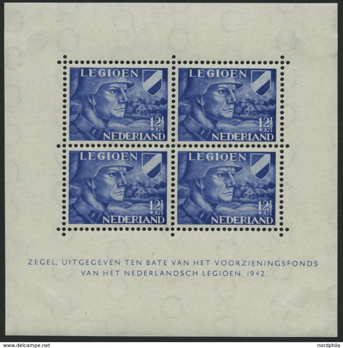 NIEDERLANDE Bl. 1/2 *, 1942, Blockpaar Legion, Marken Postfrisch, Falzreste Im Rand, Pracht - Usati