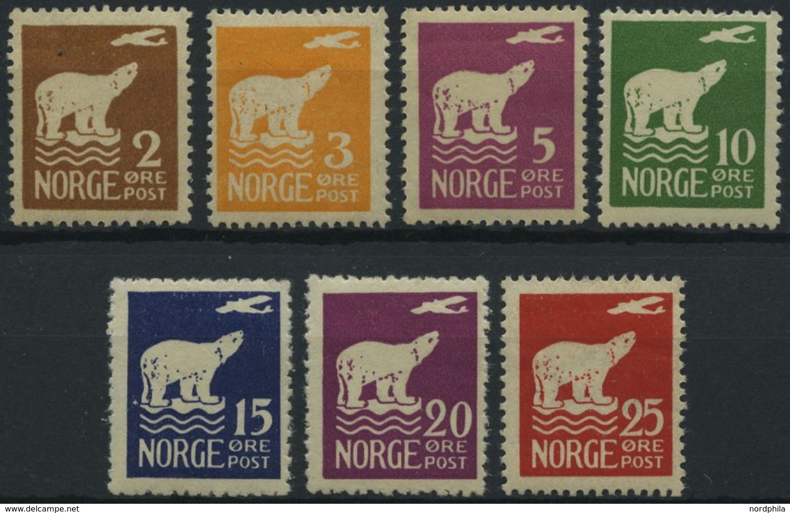 NORWEGEN 109-15 *, 1925, Polarflug, Falzreste, Prachtsatz - Usados