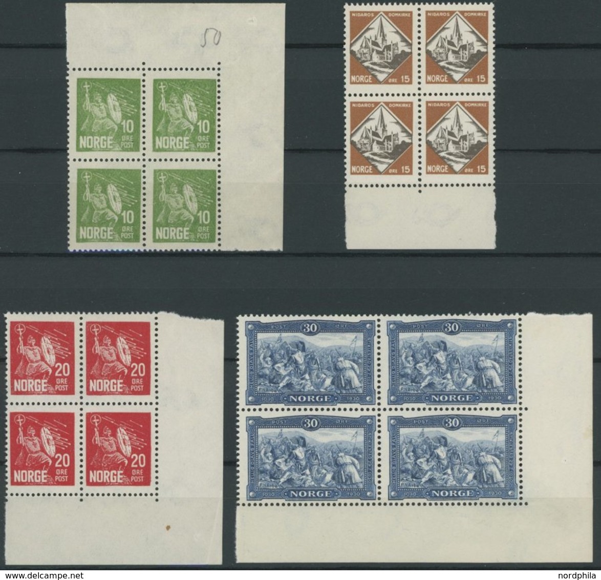 NORWEGEN 155-58 VB **, 1930, König Olaf II In Randviererblocks, Pracht, Mi. (260.-) - Used Stamps