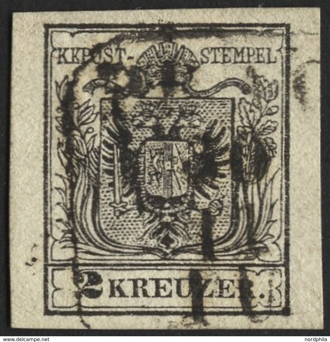 ÖSTERREICH 2Ya O, 1854, 2 Kr. Schwarz, Maschinenpapier, Breitrandig, Pracht, Mi. 80.- - Gebraucht