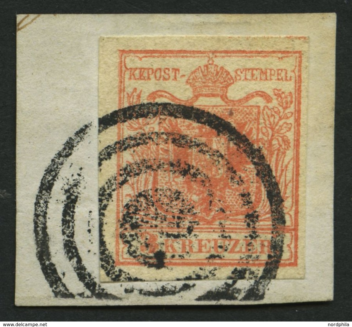 ÖSTERREICH 3X BrfStk, 1850, 3 Kr. Karmin, Handpapier, Type Ib, Mit Stummem Stempel Von TABOR (Müller 2861b), Kabinettbri - Gebraucht