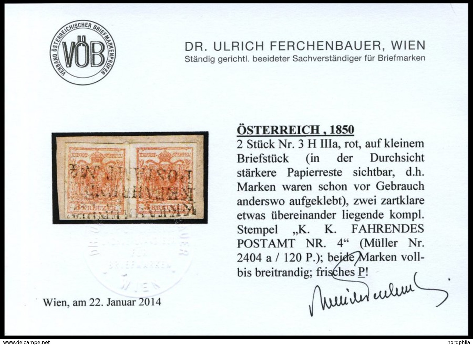 ÖSTERREICH 3X BrfStk, 1850, 3 Kr. Karmin, Handpapier, Type IIIa, 2x Auf Briefstück, Mit L2 K.K. FAHRENDES POSTAMT Nr. 4  - Usados