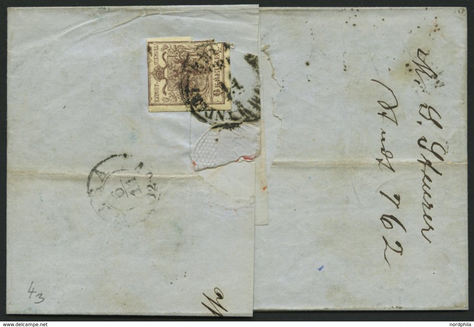 ÖSTERREICH 5Y BRIEF, 1855, 9 Kr. Blau, Maschinenpapier, Type IIIb, K1 RECOMMANDIRT WIEN, Rückseitig Defekte 6 Kr., Prach - Used Stamps
