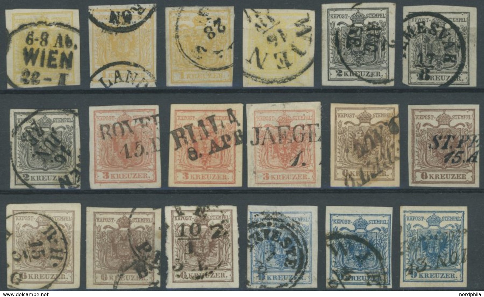 ÖSTERREICH BIS 1867 1-5 O, 1850/4, 18 Breitrandige Werte, Fast Nur Prachterhaltung - Used Stamps