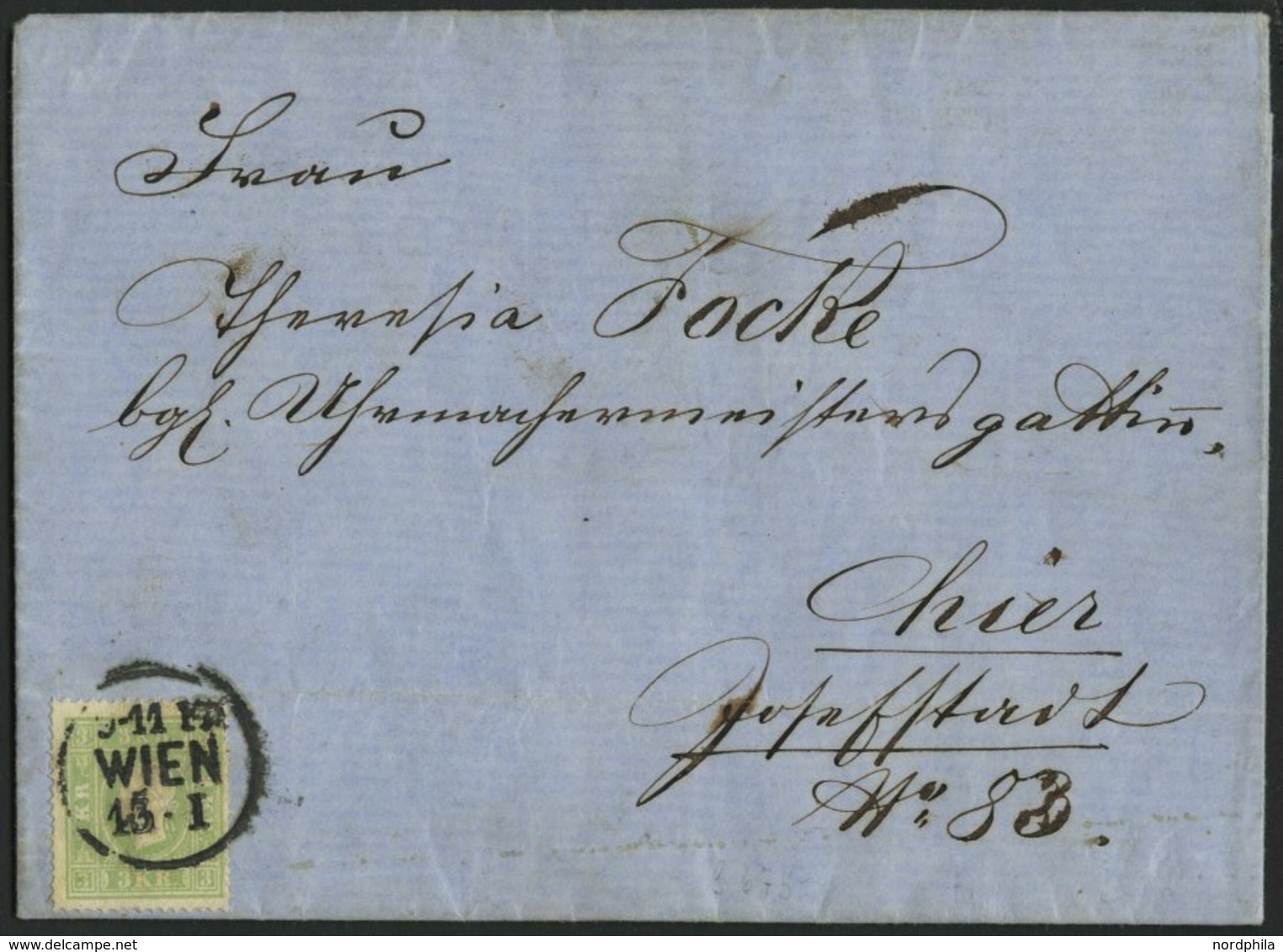 ÖSTERREICH 12a BRIEF, 1860, 3 Kr. Gelblichgrün, Prachtstück Auf Brief (1x Gefaltet) Aus WIEN - Gebraucht