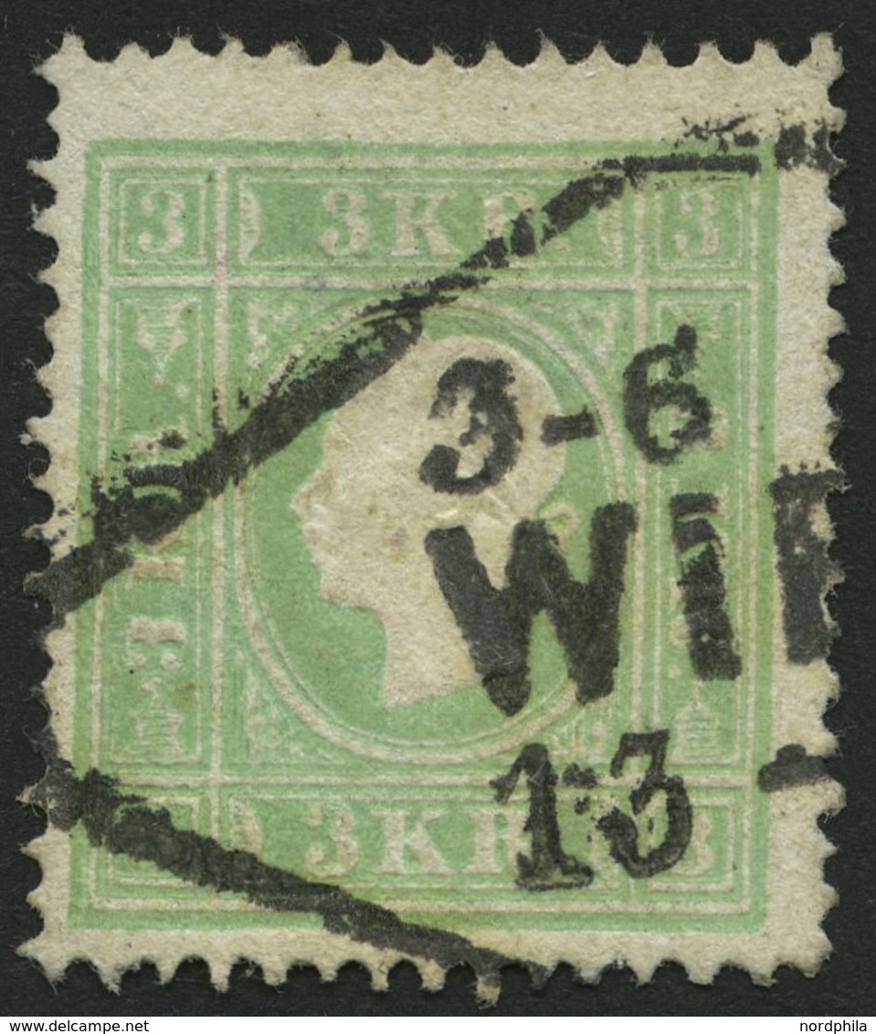 ÖSTERREICH 12b O, 1859, 3 Kr. Bläulichgrün, Stempel WIEN, Pracht, Fotobefund Dr. Ferchenbauer, Mi. 220.- - Gebraucht