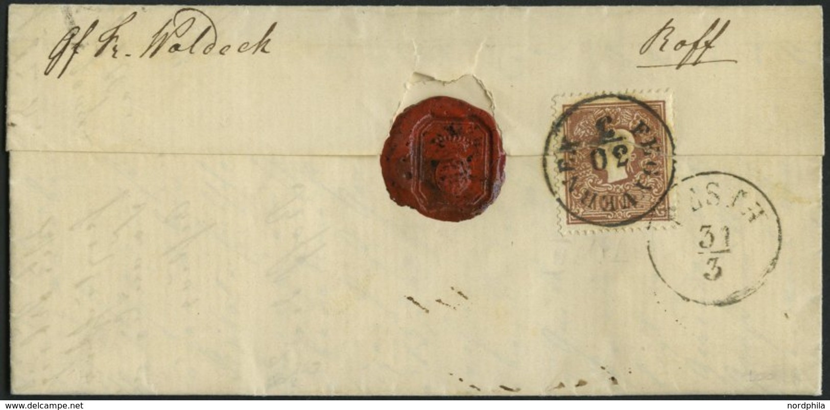 ÖSTERREICH 14I,IIa BRIEF, Mischfrankatur: 1859, 10 Kr. Braun, Type I Und Rückseitiges Reco-Porto 10 Kr. Braun, Type II ( - Used Stamps