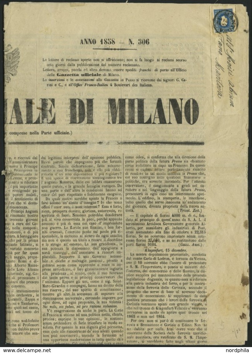 ÖSTERREICH 16a BRIEF, 1858, 1.05 Kr. Hellblau, Allseits Riesenrandiges Kabinettstück Mit Adresszettel Auf Vollständiger  - Oblitérés