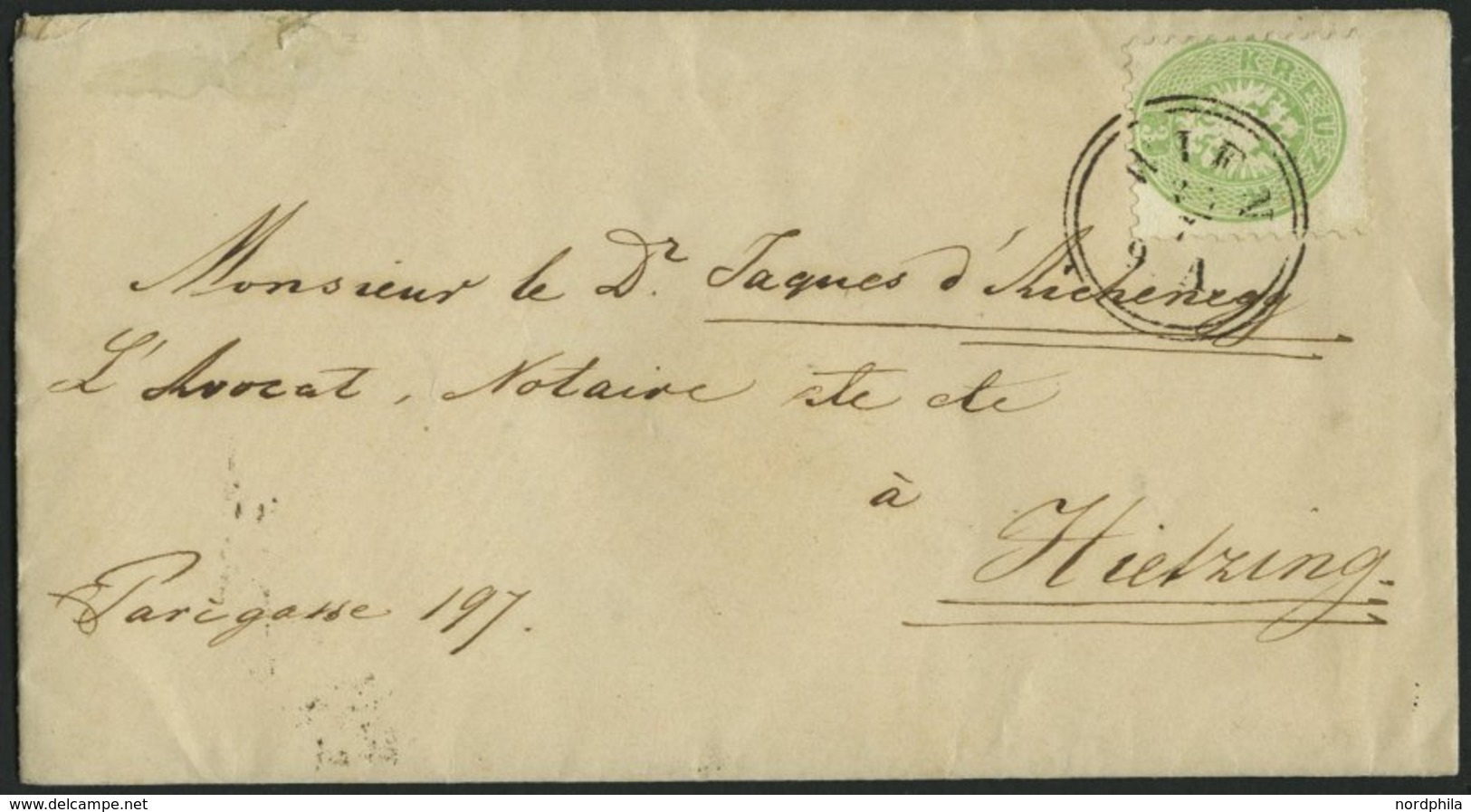 ÖSTERREICH 31 BRIEF, 1866, 3 Kr. Grün Auf Brief Mit K2 WIEN Nach Hietzing, Pracht - Gebraucht