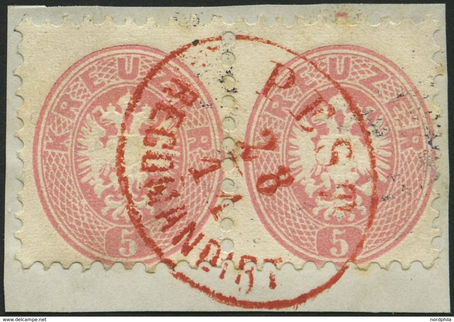 ÖSTERREICH 32 Paar BrfStk, 1863, 5 Kr. Rosa Im Waagerechten Paar Mit Zentrischem Ovalen Roten PEST RECOMMANDIRT, Ryan Nr - Oblitérés