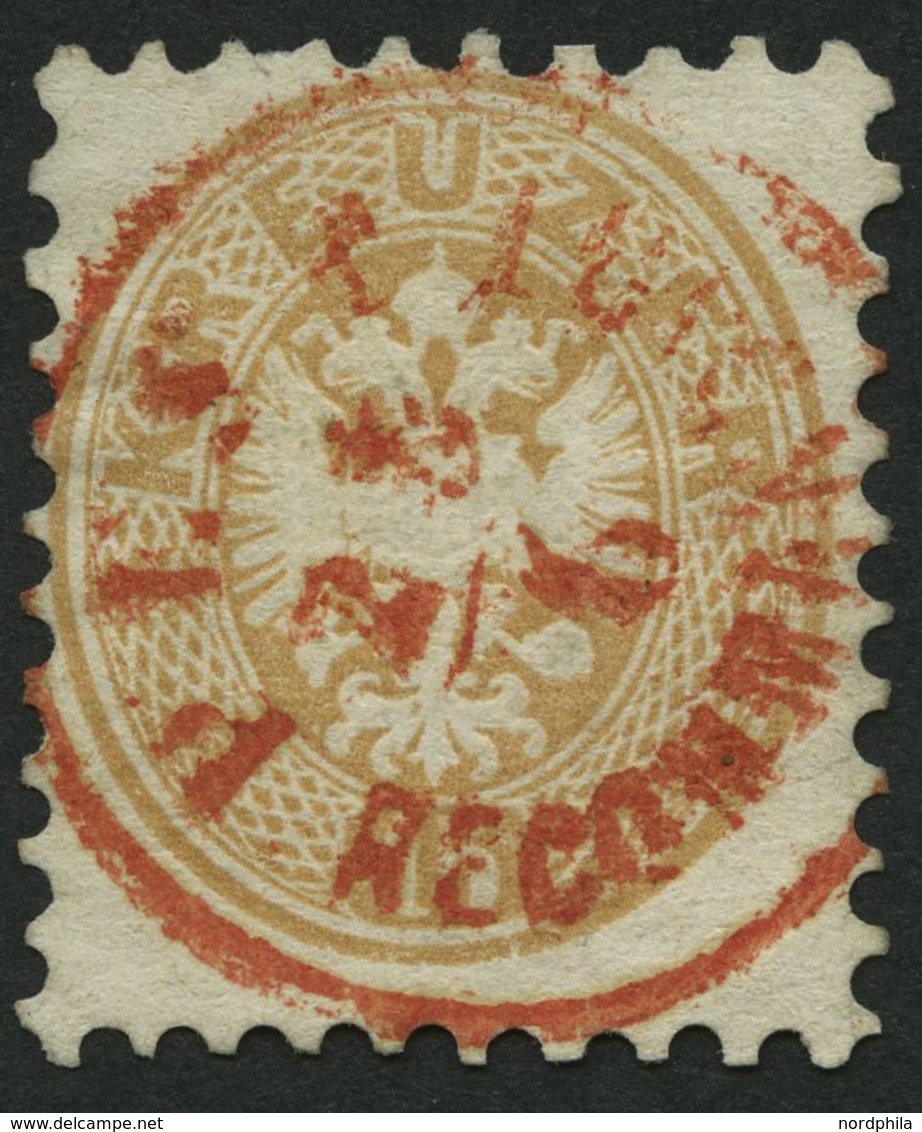 ÖSTERREICH 34 O, 1863, 15 Kr. Braun, Roter K1 PESTH RECOMMANDIRT, Pracht - Usati