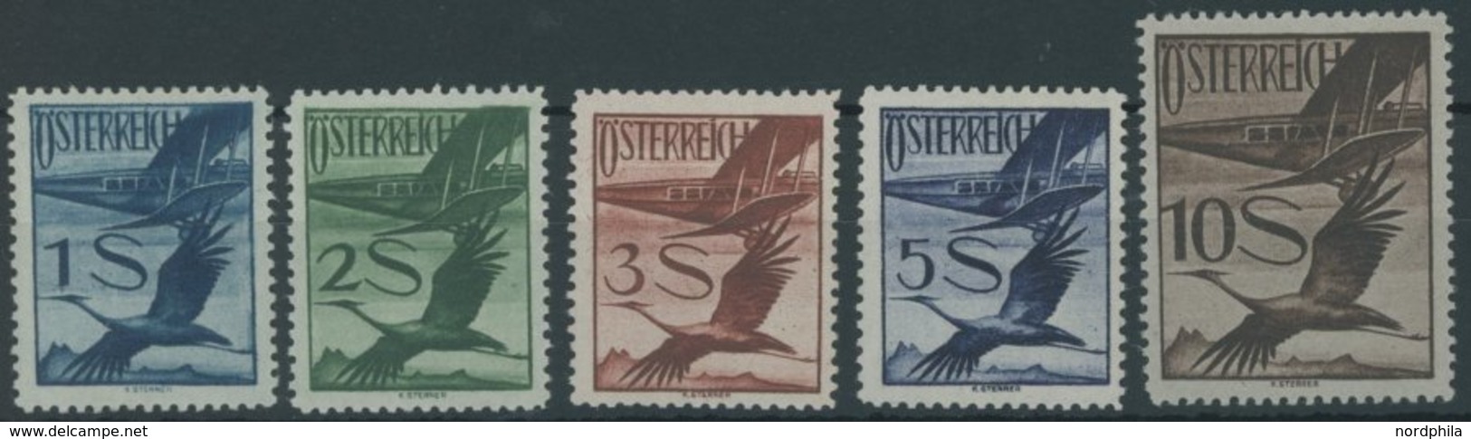 ÖSTERREICH 1918-1938 483-87 **, 1925/6, 1 - 10 S. Flugpost, Postfrisch, 5 Prachtwerte, Mi. 258.- - Other & Unclassified