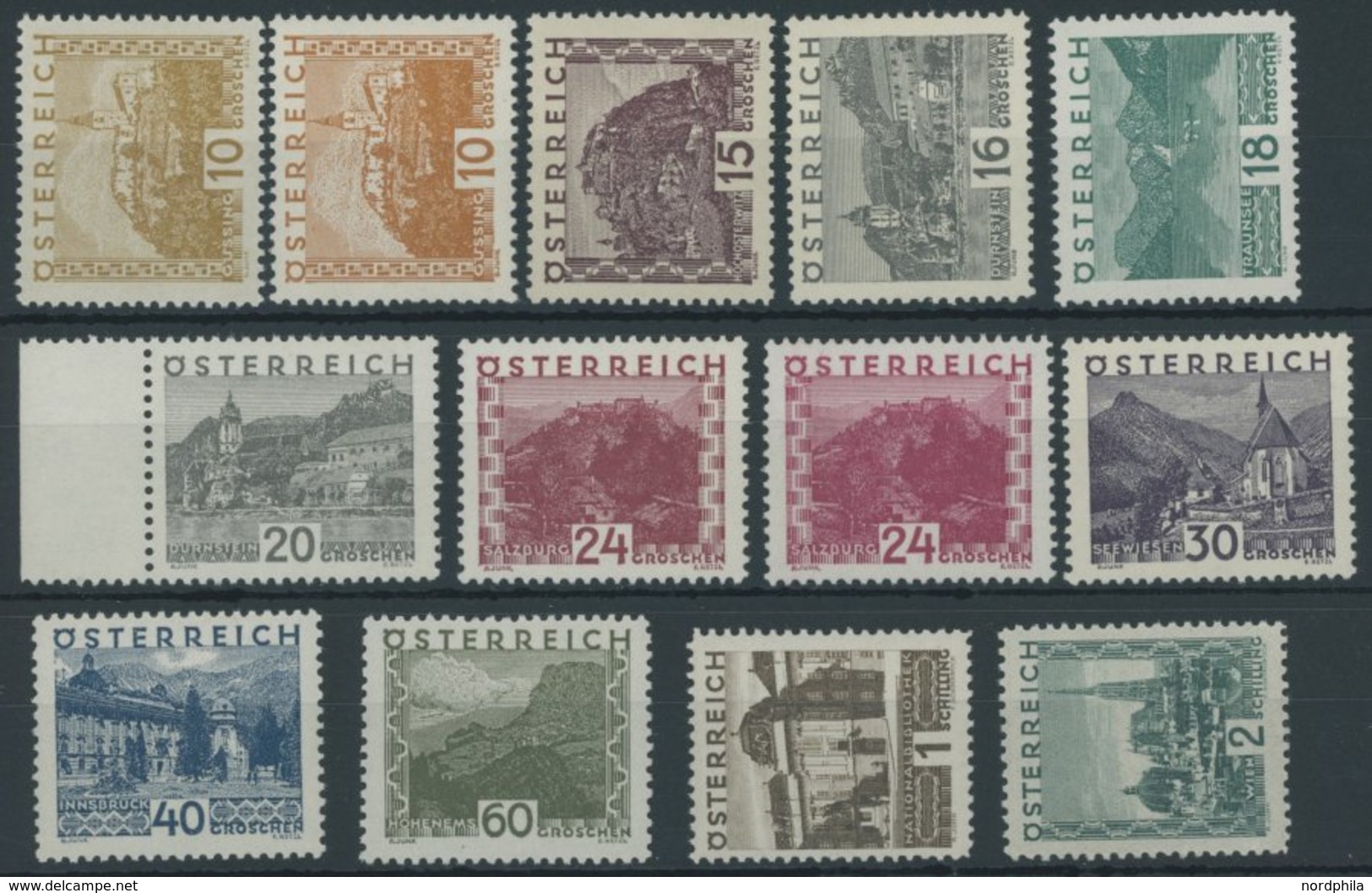 ÖSTERREICH 1918-1938 498-507,09-11 **, 1929, Landschaften, Ohne 50 G., 13 Postfrische Prachtwerte, Mi. 820.- - Sonstige & Ohne Zuordnung