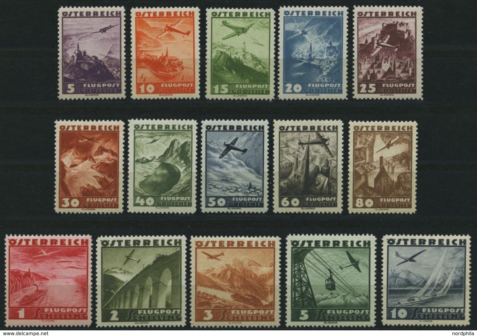 ÖSTERREICH 598-612 **, 1935, Flugzeug über Landschaften, Prachtsatz, Mi. 180.- - Altri & Non Classificati