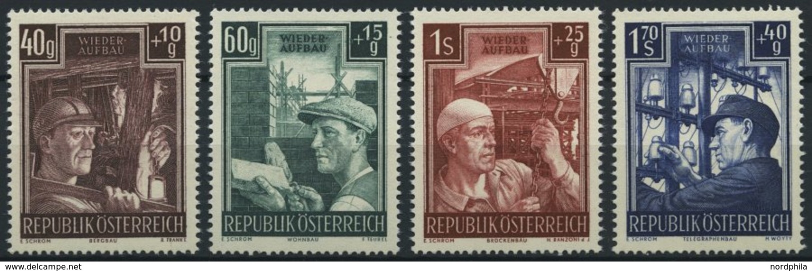 ÖSTERREICH 960-63 **, 1951, Wiederaufbau, Prachtsatz, Mi. 80.- - Gebraucht