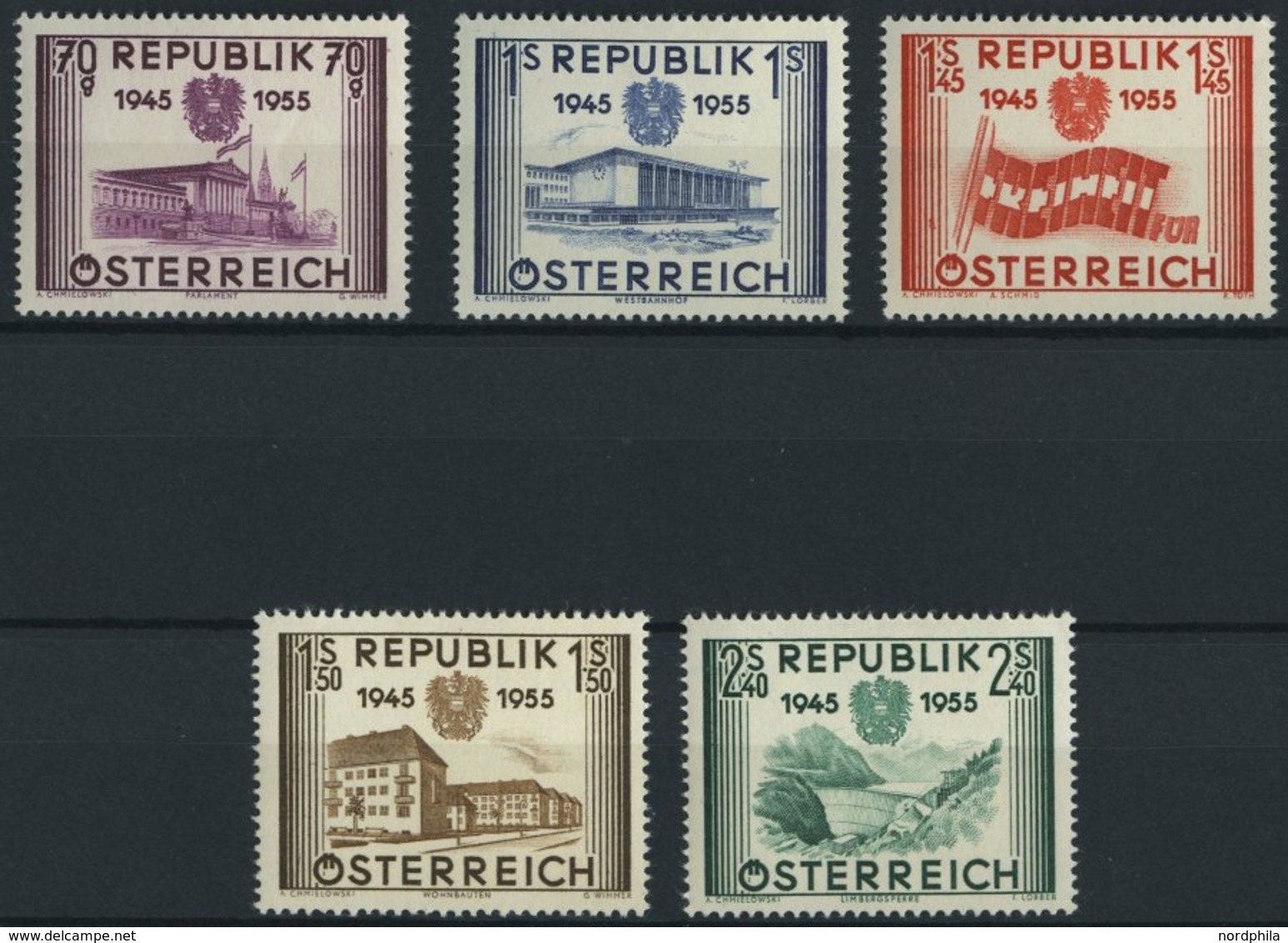 ÖSTERREICH 1012-16 **, 1955, Unabhängigkeit, Prachtsatz, Mi. 60.- - Used Stamps