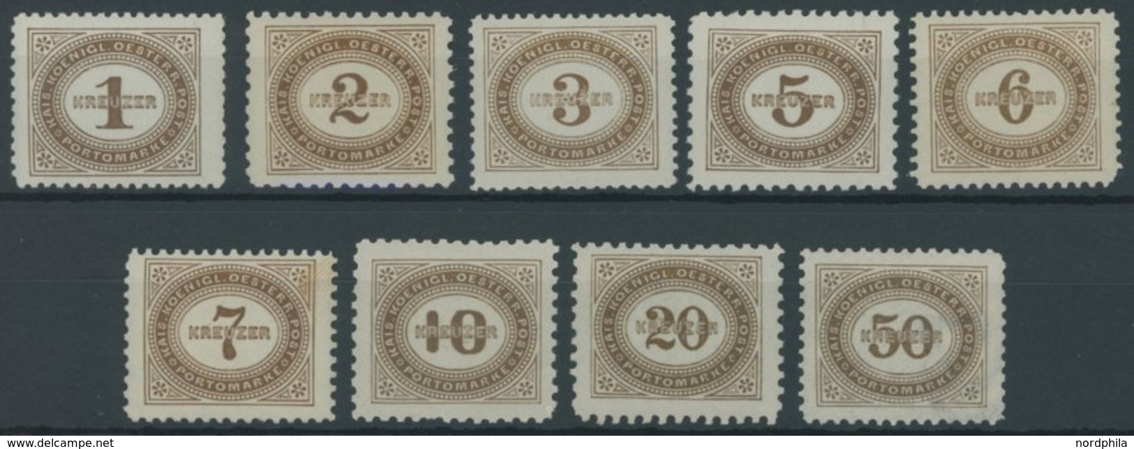 PORTOMARKEN P 1-9 **, 1894, Ziffer Im Queroval, Meist Mit Bogenrand-Wz., Postfrischer Prachtsatz - Postage Due