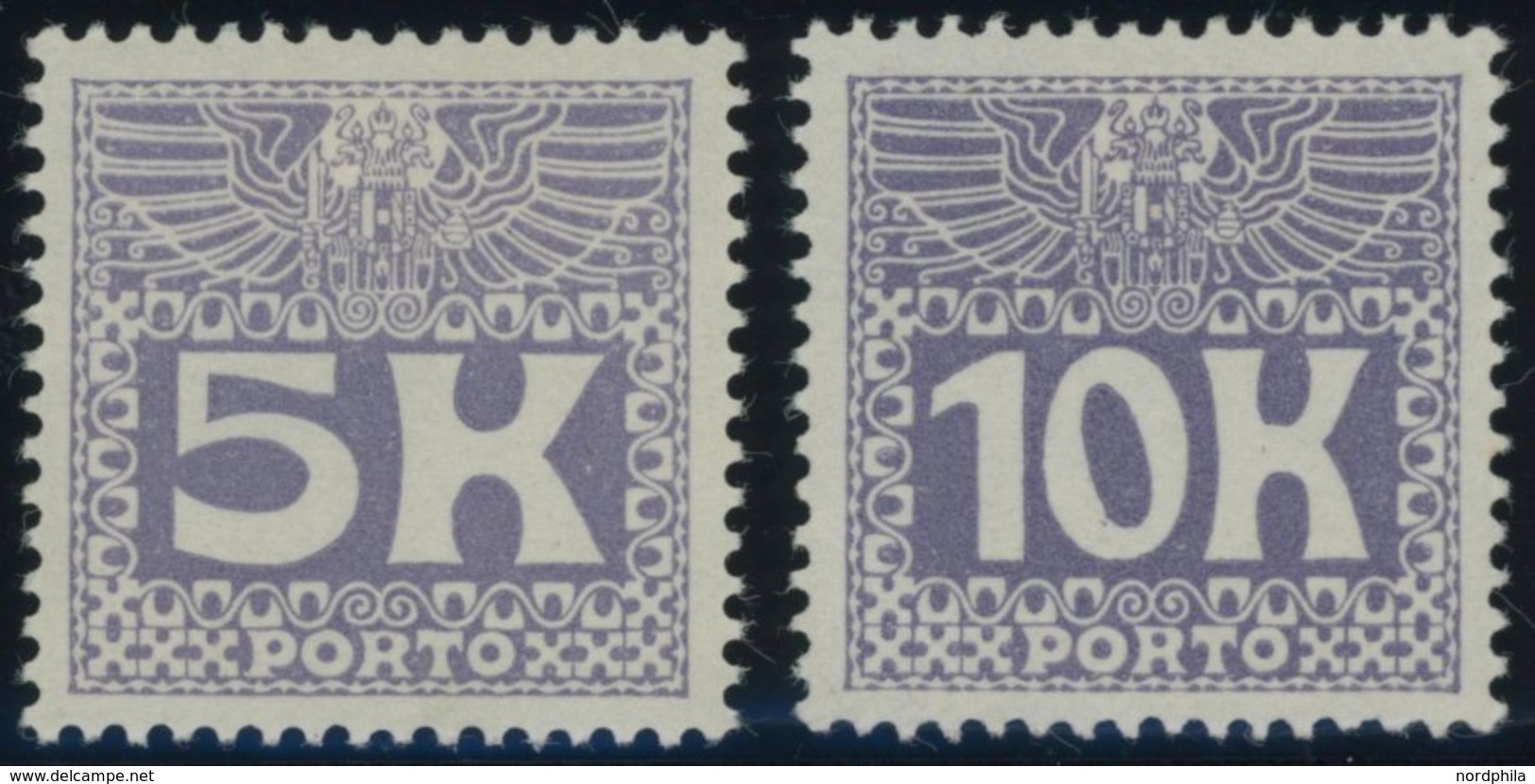 PORTOMARKEN P 45/6 *, 1911, 5 Und 10 Kr. Violettblau, Falzrest, Pracht, Mi. 400.- - Segnatasse