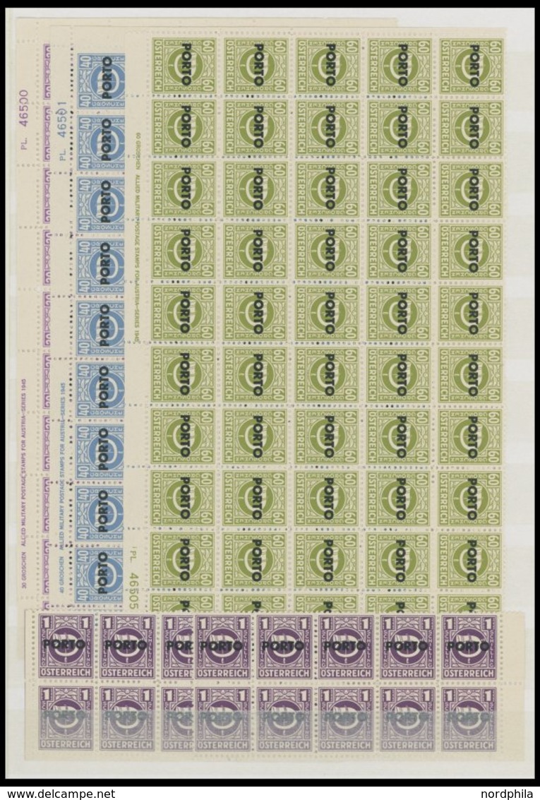 PORTOMARKEN **, 1945-49, Postfrische Dublettenpartie Portomarken, U.a. 50x Mi.Nr. 189-200 In Bogenteilen Mit Plattennumm - Segnatasse
