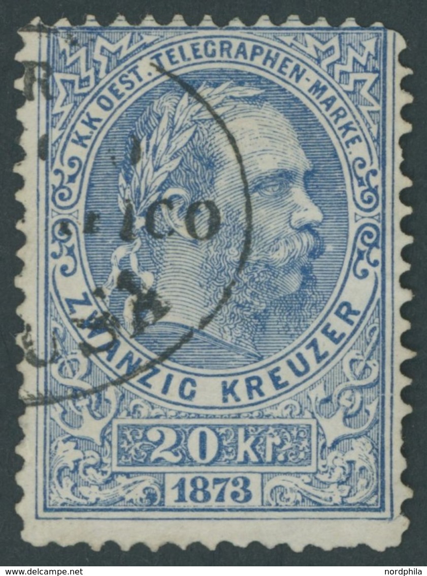 TELEGRAFENMARKEN T 3A O, 1873, 20 Kr. Blau, Gezähnt L 101/2, üblich Gezähnt, Feinst, Mi. 200.- - Telegrafo