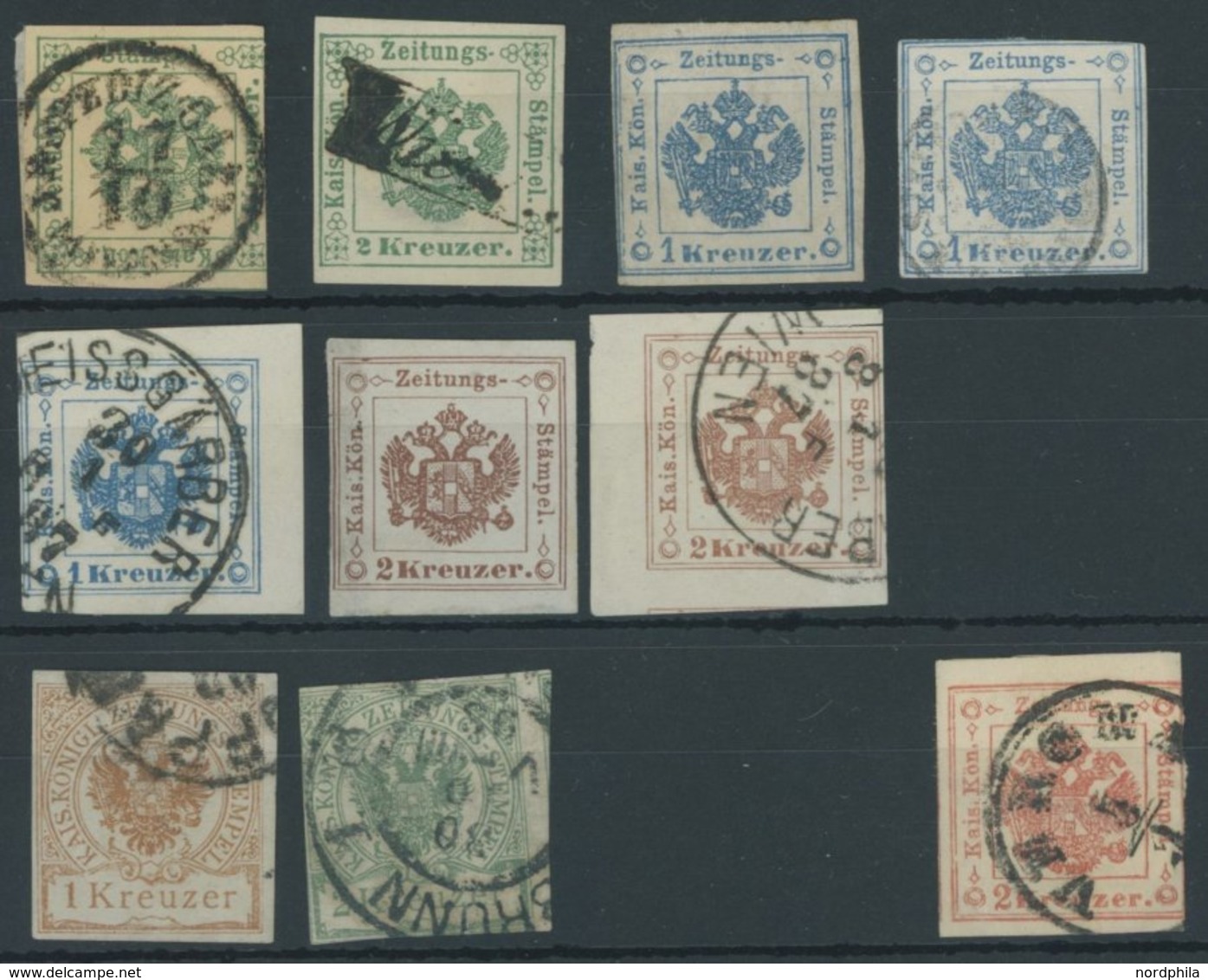 ZEITUNGSSTEMPELMARKEN Z O,* , 1853-90, 10 Verschiedene Zeitungsstempelmarken, Incl. Lombardei Und Venetien, Unterschiedl - Giornali