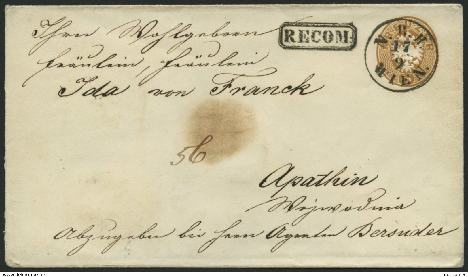 GANZSACHEN U 35,33 BRIEF, 1865, 15 Kr. Braun, Wz. 1, Umschlag Mit Rückseitigem Reco-Porto 10 Kr. Blau Von N.B.H. WIEN Na - Other & Unclassified