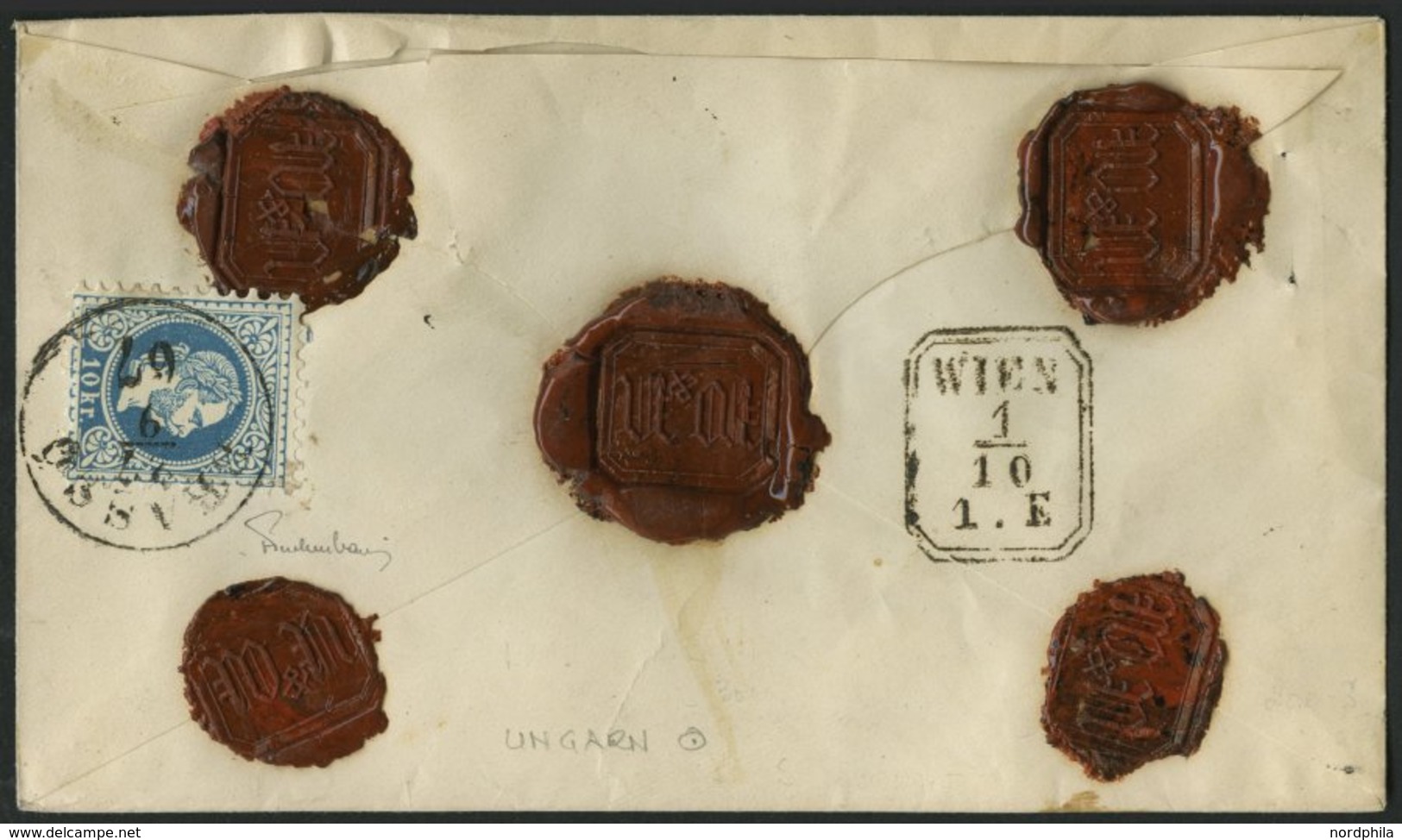 GANZSACHEN U 55,38I BRIEF, 1867, 5 Kr. Rot, Wz. 3 Umschlag Mit Rückseitigem Reco-Porto 10 Kr. Blau, Mit Ungarischem K1 B - Autres & Non Classés