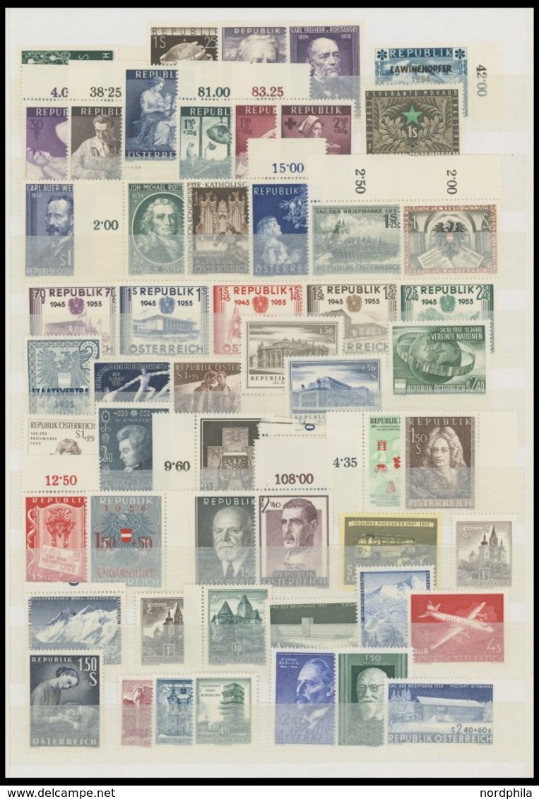 SAMMLUNGEN **, Postfrische Teilsammlung Österreich Von 1945-60 Mit Vielen Besseren Ausgaben, Ab 1948 Recht Komplett, U.a - Colecciones