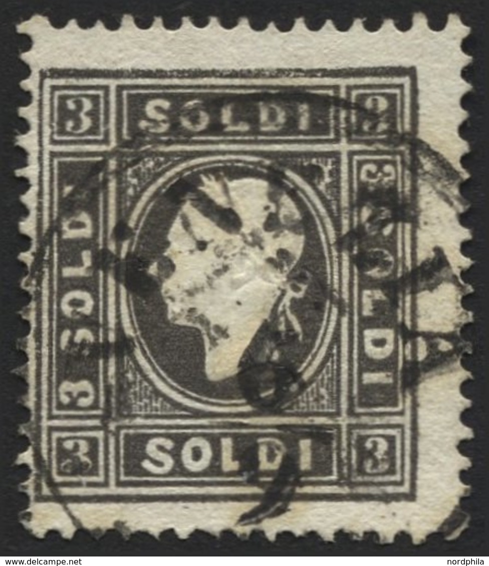 LOMBARDEI UND VENETIEN 7IIa O, 1859, 3 So. Schwarz, Type II, Pracht, Mi. 120.- - Lombardo-Vénétie