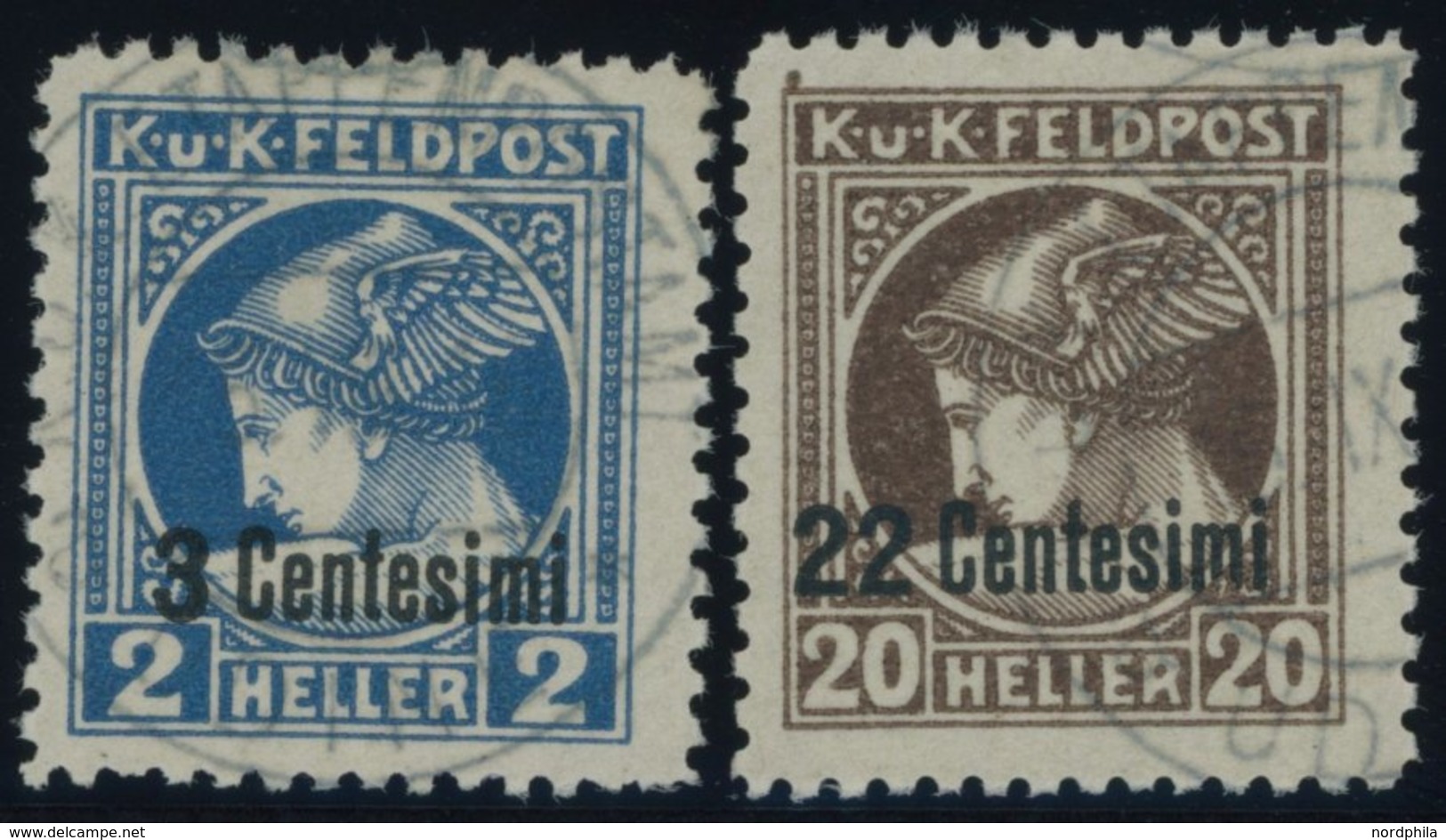 FELDPOST ITALIEN 20,23B O, 1930, 3 C. Auf 2 H. Blau Und 22 C. Auf 20 H. Braun, Gezähnt L 111/2, 2 Prachtwerte, Mi. 370.- - Otros & Sin Clasificación