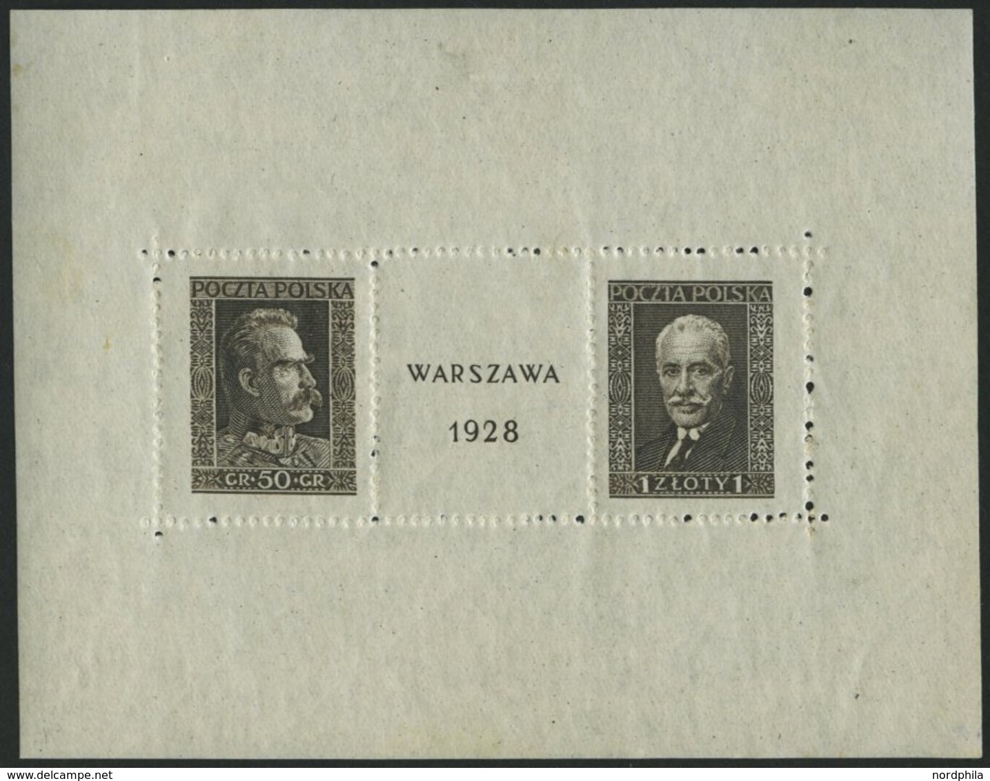 POLEN Bl. 1 *, 1928, Block Warschau, Falzreste Im Rand, Herzstück Postfrisch, Pracht - Other & Unclassified