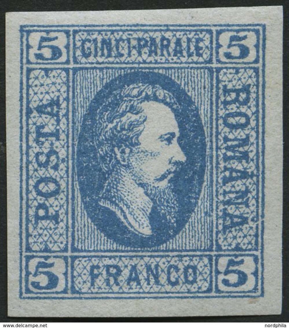 RUMÄNIEN 12y *, 1865, 5 Par. Blau, Senkrecht Gestreiftes Papier, Falzrest, Pracht, Mi. 120.- - Autres & Non Classés