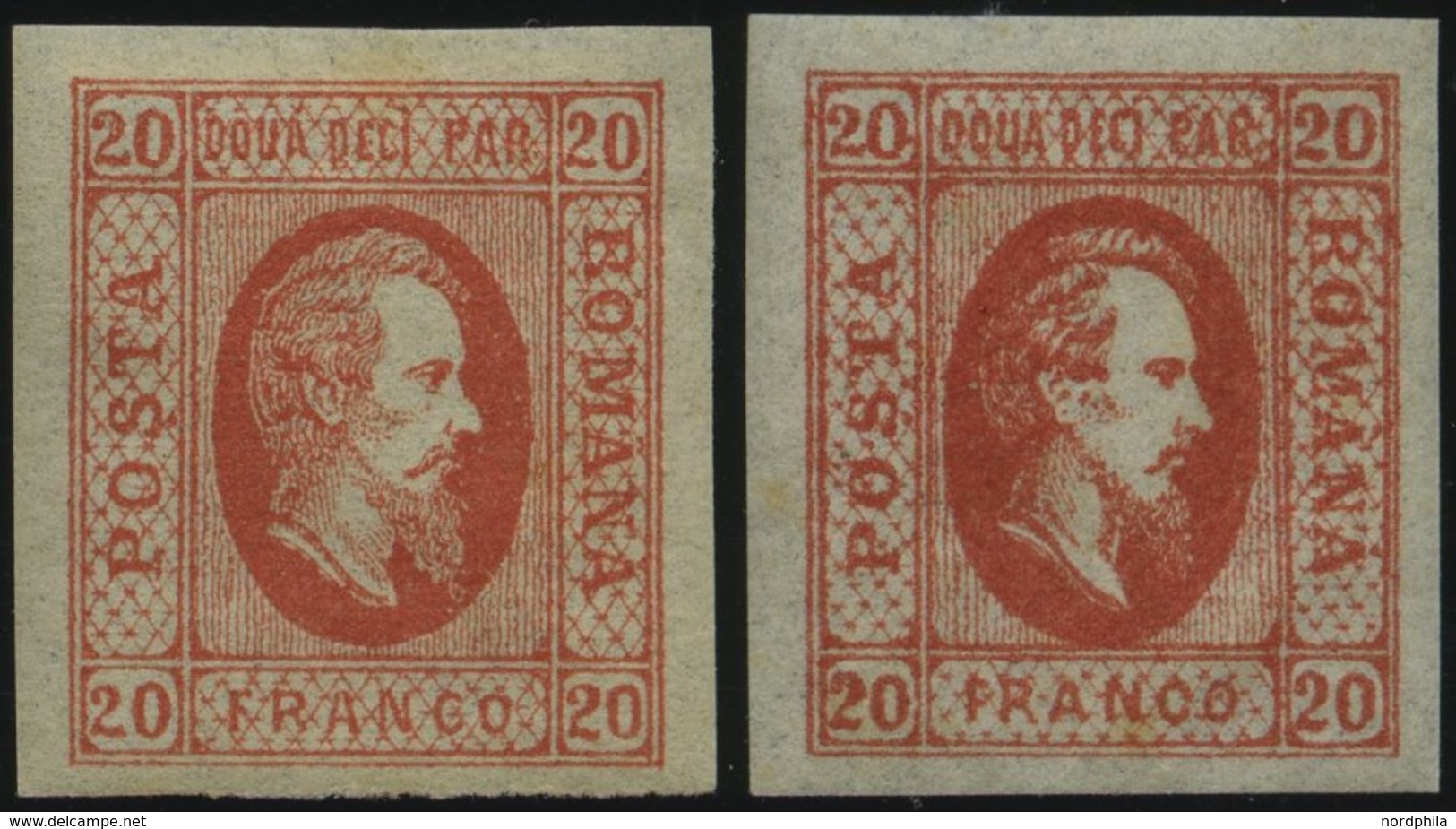 RUMÄNIEN 13x *, 1865, 20 Par. Rot, Beide Typen, Falzrest, 2 Prachtwerte - Other & Unclassified
