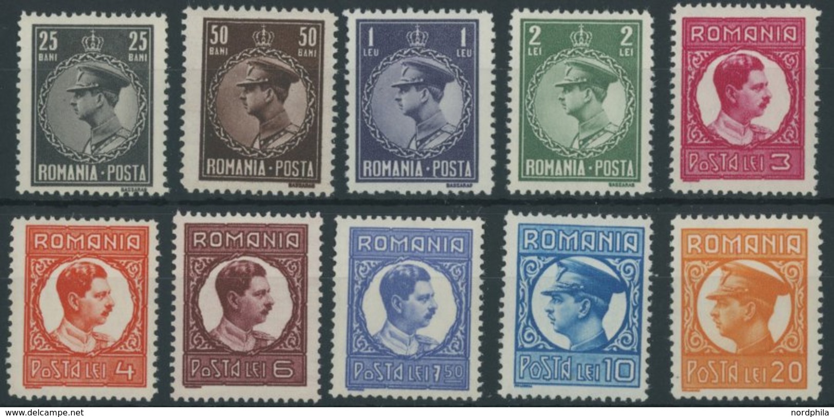 RUMÄNIEN 425-34 **, 1931/2, König Karl II, Wz. 7, Postfrischer Prachtsatz, Mi. 550.- - Otros & Sin Clasificación