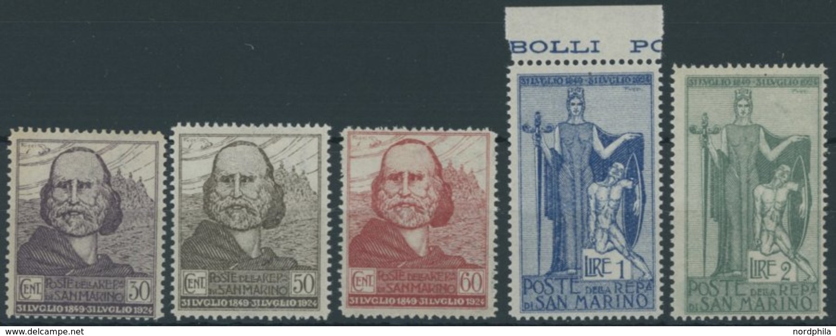 SAN MARINO 100-04 **, 1924, Flucht Der Garibaldis Nach San Marino, Postfrischer Prachtsatz, Mi. 80.- - Altri & Non Classificati