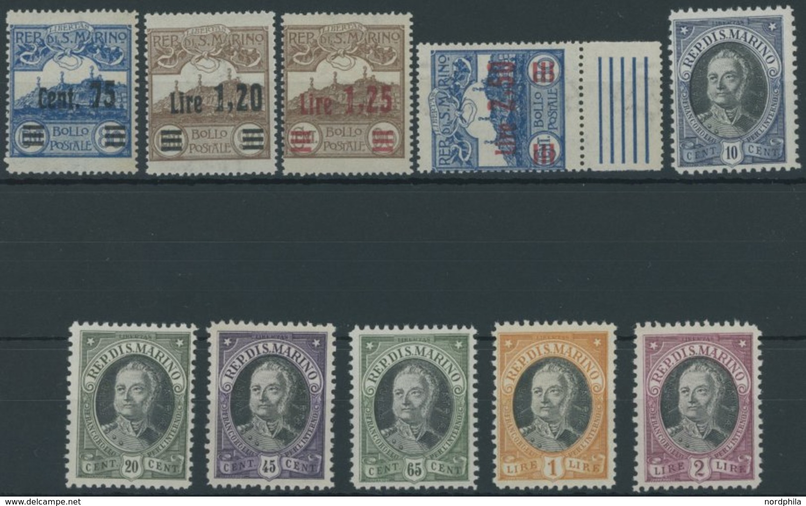 SAN MARINO 121-30 **, 1926, Monte Titano Und Onofri, 2 Postfrische Prachtsätze, Mi. 85.- - Altri & Non Classificati