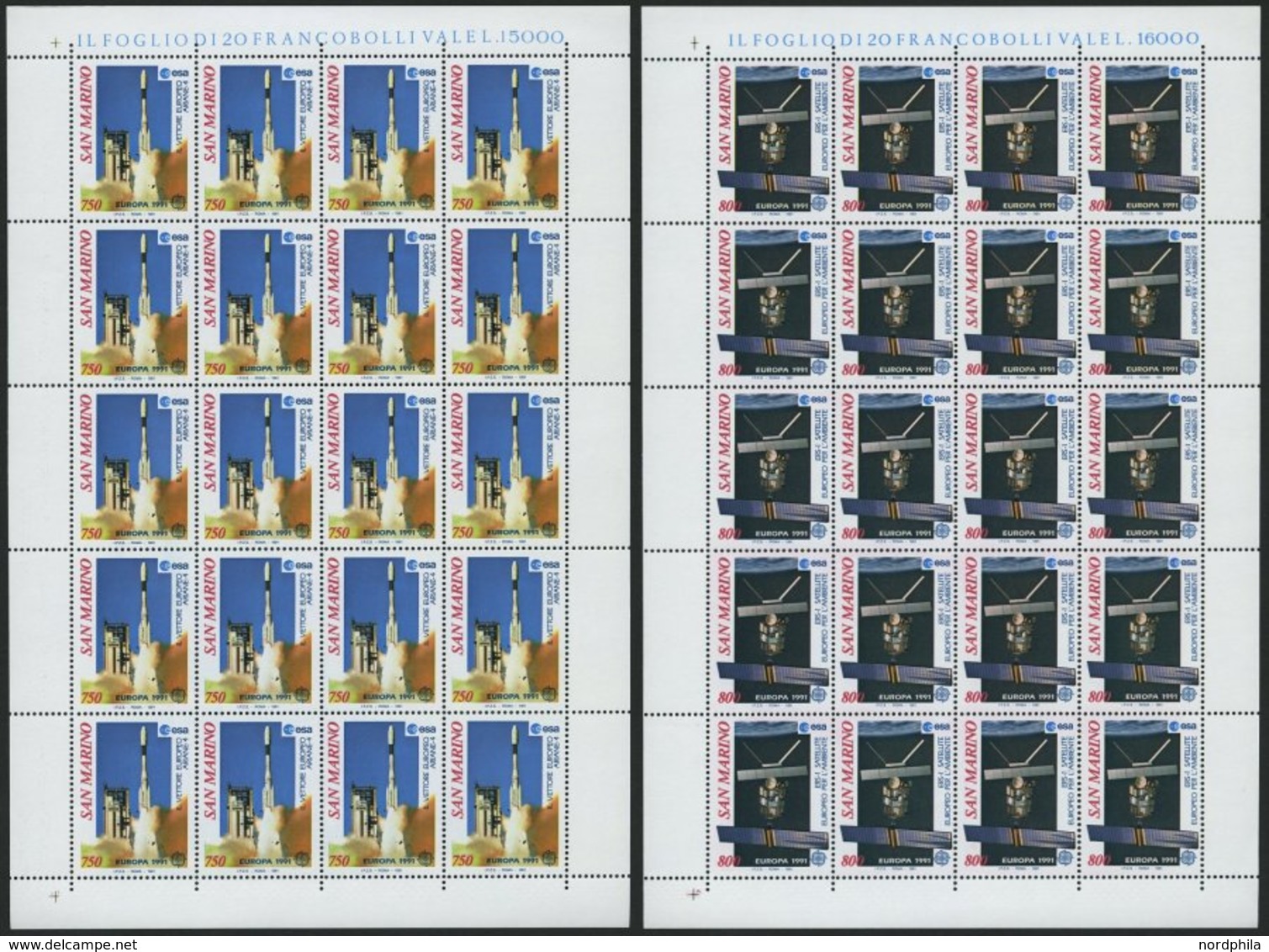 SAN MARINO 1465/6 KB **, 1991, Europäische Weltraumfahrt In Kleinbogen, Pracht, Mi. 160.- - Autres & Non Classés
