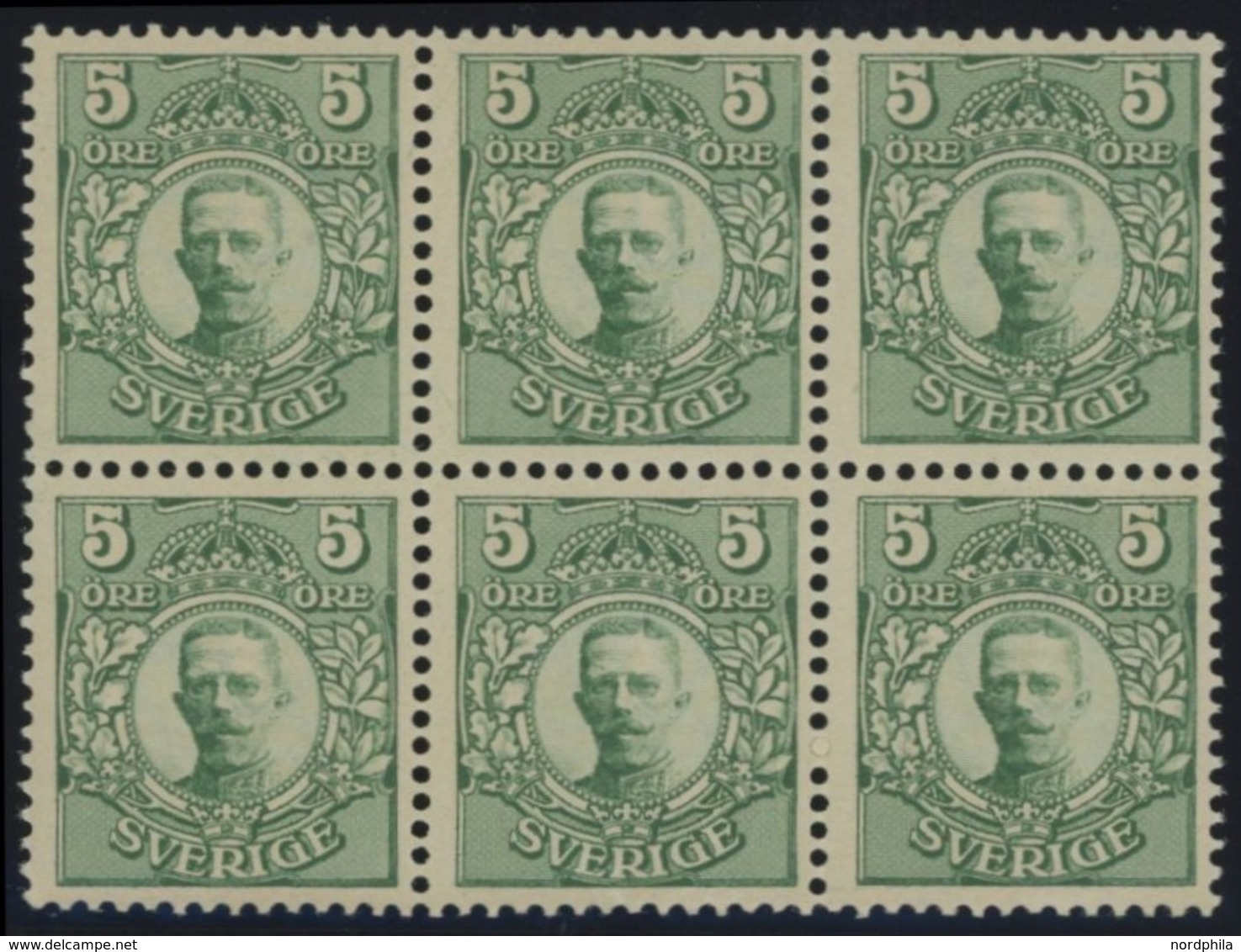 SCHWEDEN 60 **, 1911, 5 Ö Grün, Mit Wz., Im Postfrischen Sechserblock, Pracht - Usati